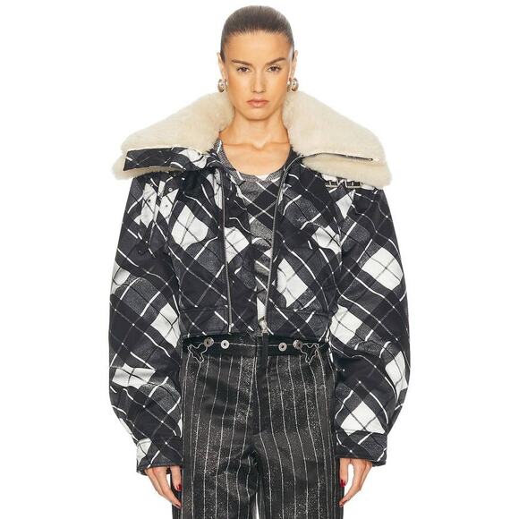 Jean Paul Gaultier Distorted Tartan Double Shearling Aviator Jacket Coat S - Picture 1 of 5